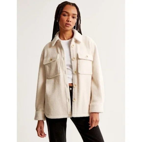 Abercrombie & Fitch Sherpa Shirt Jacket Size M in Cream - Picture 3 of 9